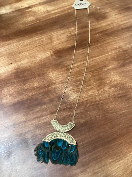 Turquoise feathers on pendant w/gold chain