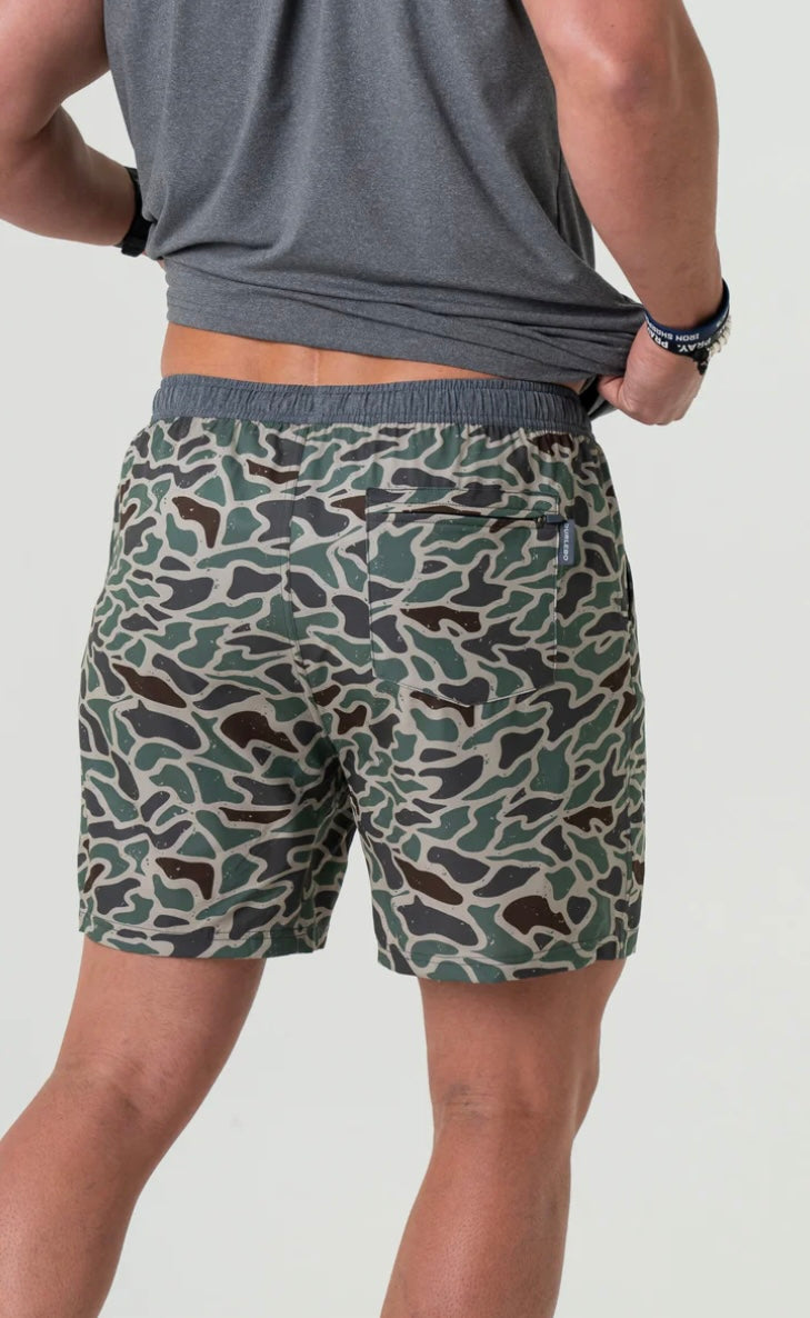 Retro Duck Camo Athletic Shorts with Grey Liner Burlebo