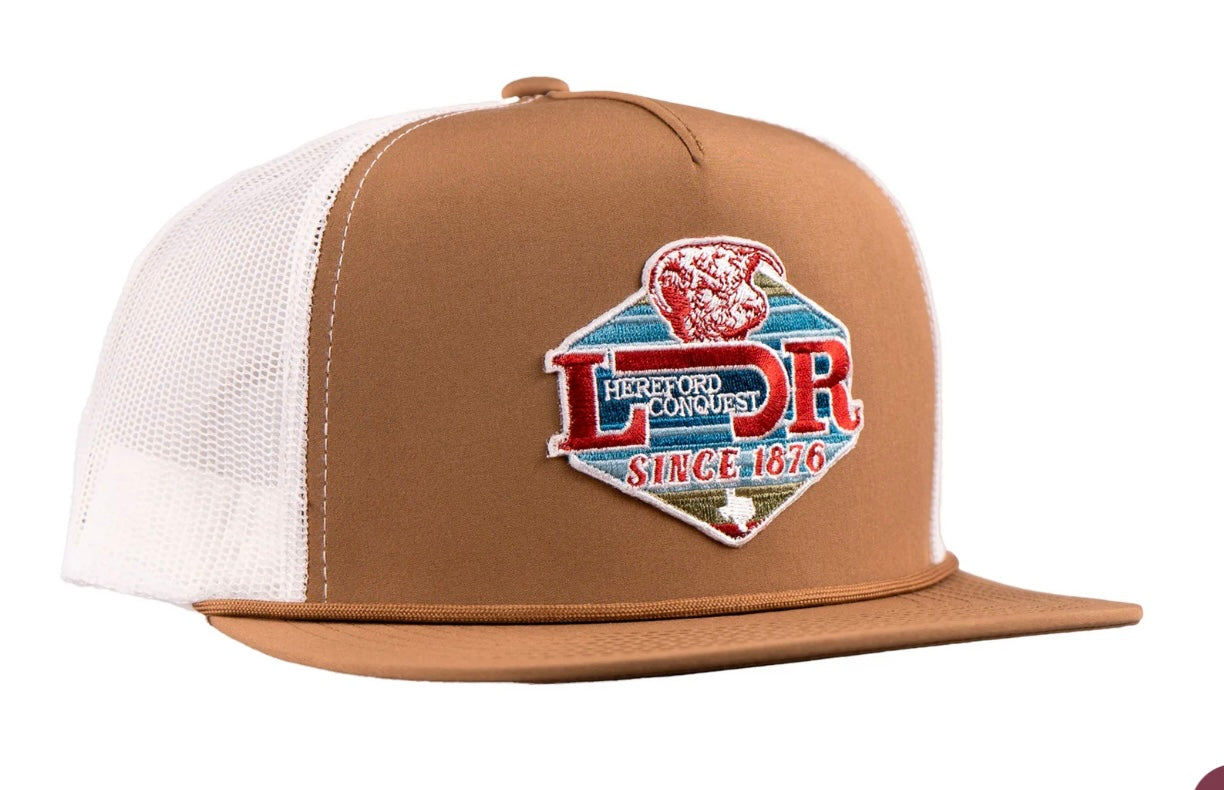 LAZY J RANCH COYOTE BROWN WHITE CONQUEST CLASSIC ROPE TRUCKER