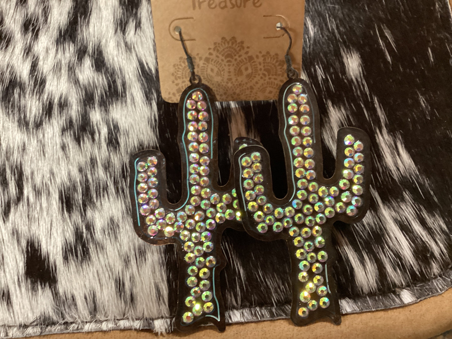 Copper Patina Rhinestone cactus earrings