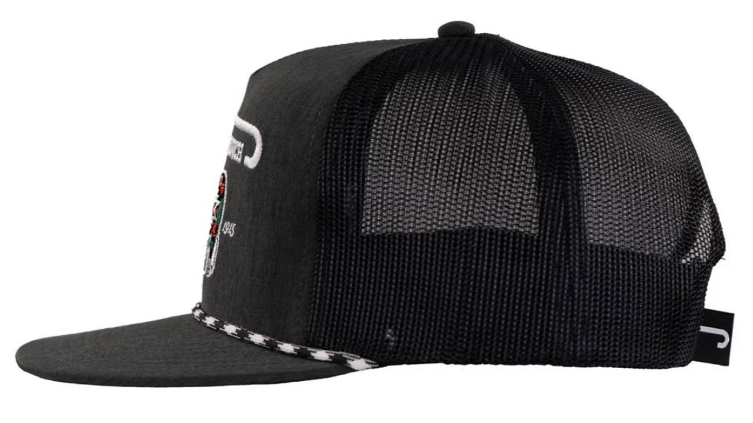 LAZY J RANCH HEATHER BLACK WHITE ALPINE CLASSIC ROPE TRUCKER HAT