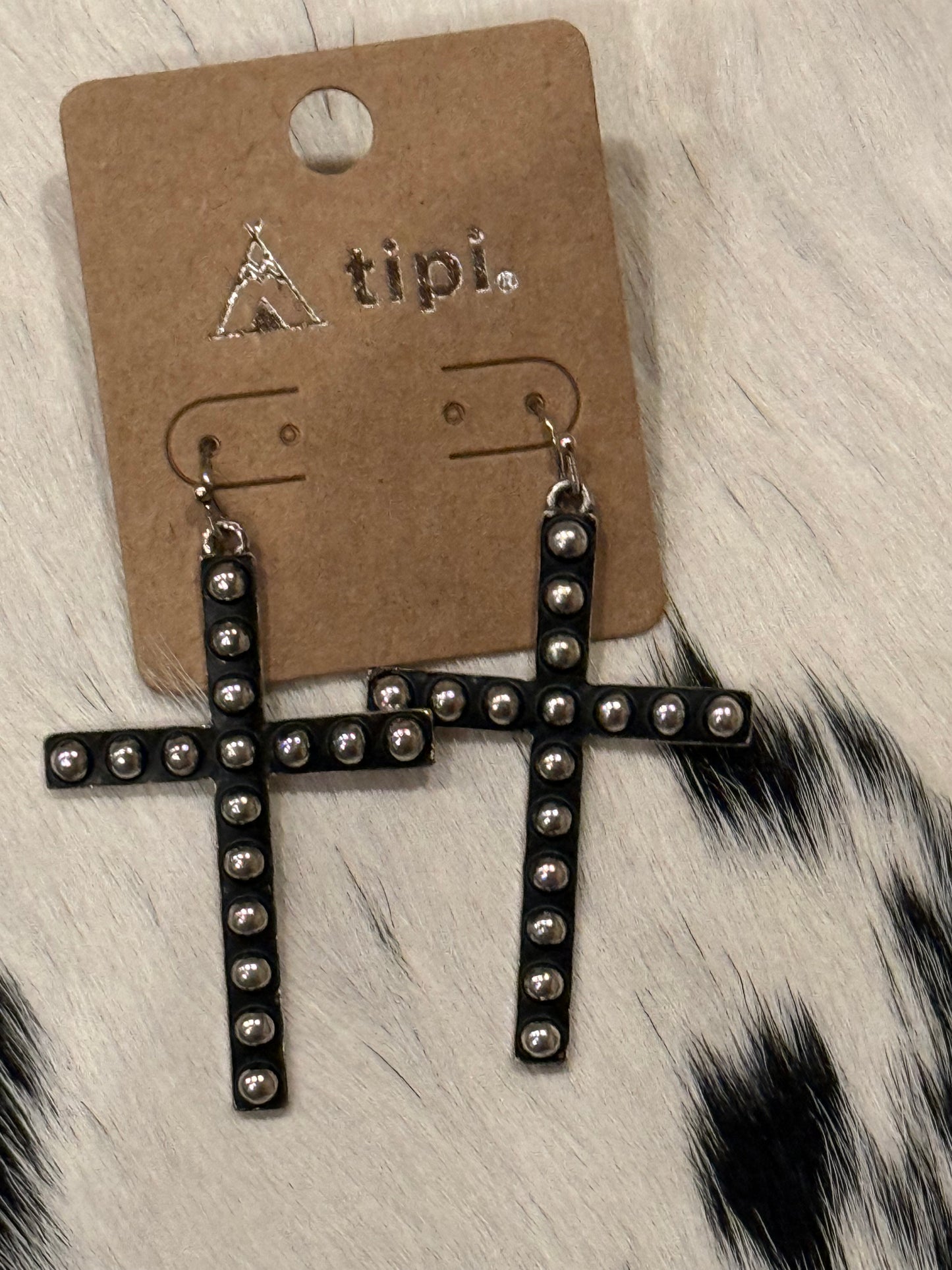 Gun Metal Cross Earrings TIPI
