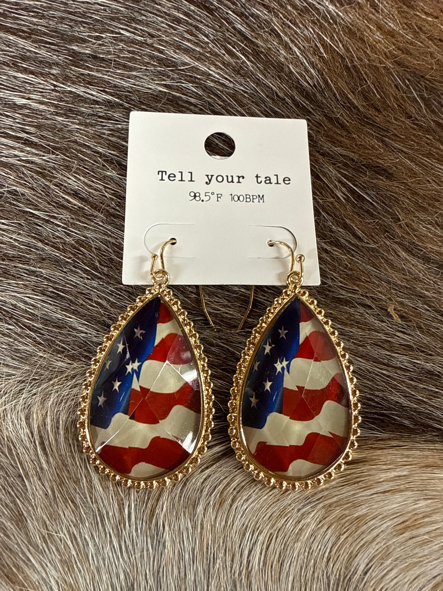 Acrylic American Flag Teardrop Earrings