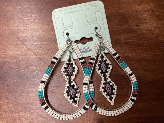 Turquoise, black, white seed bead earrings