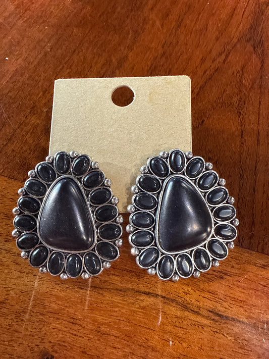 Black Stone and Silver Earrings