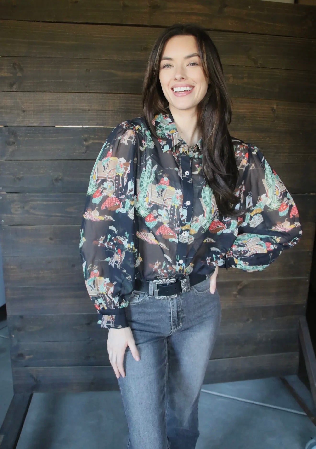 Black Wagon Chiffon Ladies Western Blouse TH