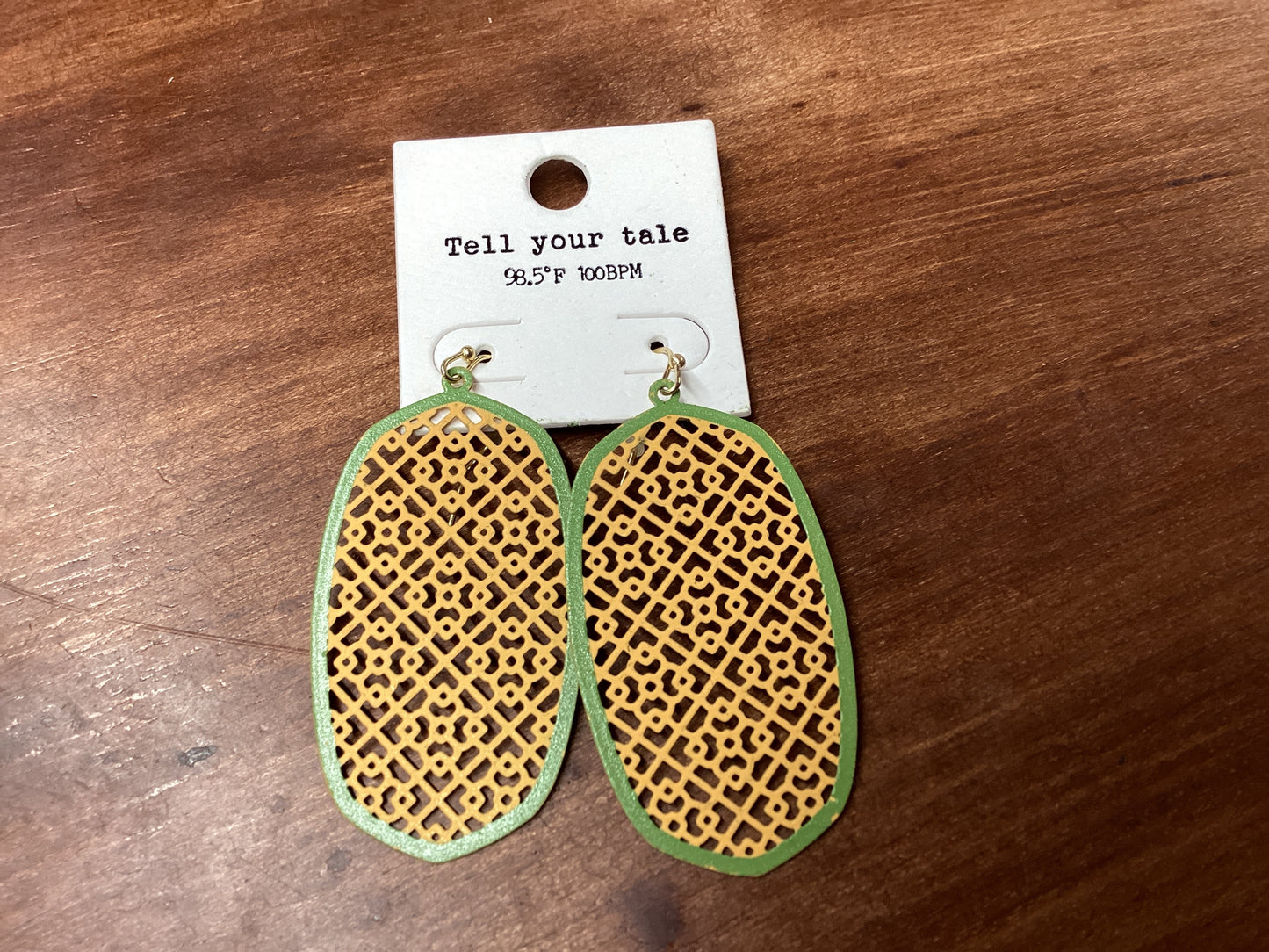 Oval lattes green, tan earrings