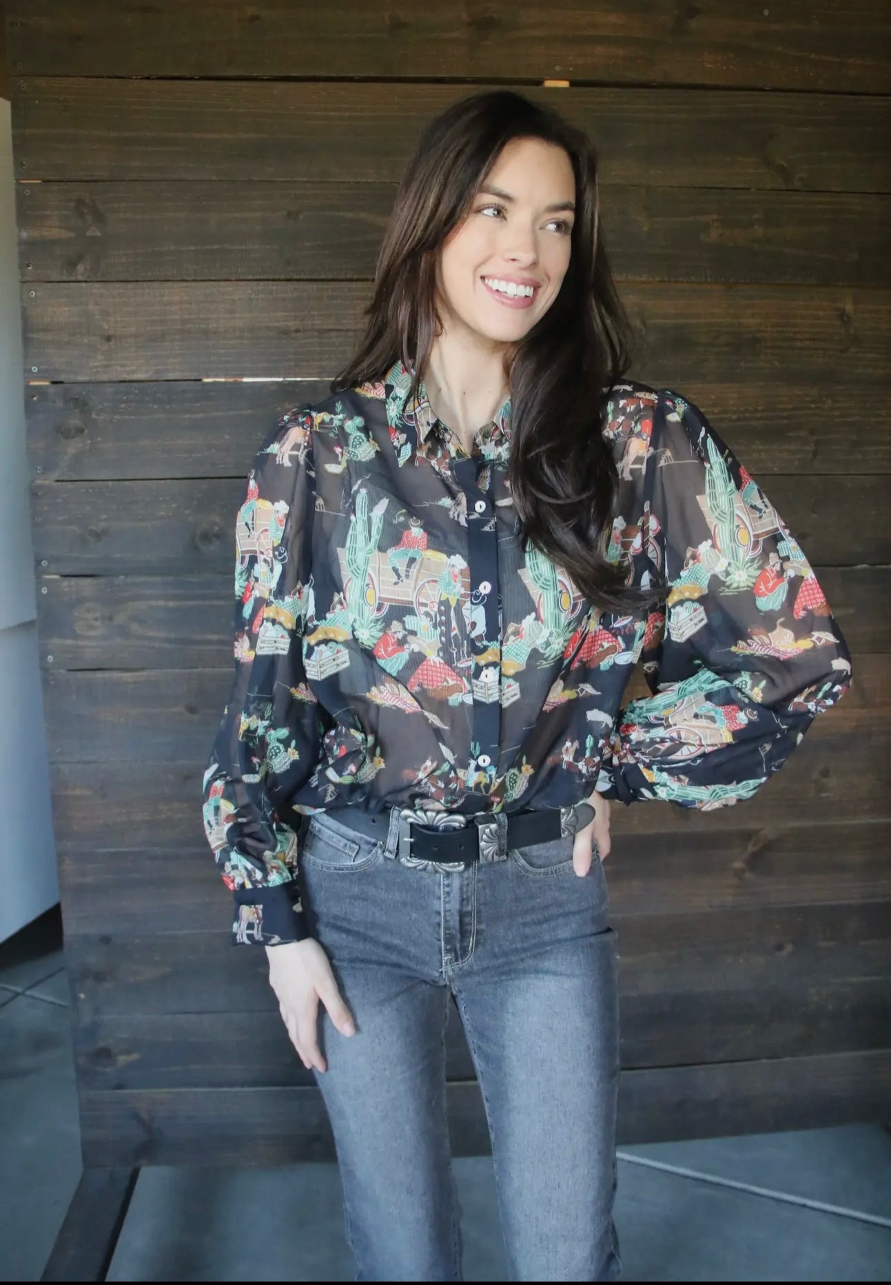 Black Wagon Chiffon Ladies Western Blouse TH