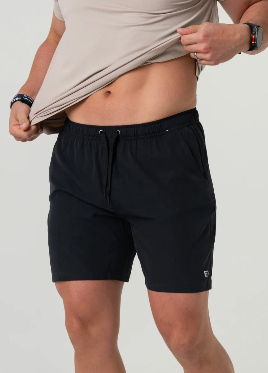 Heather Black Athletic Shorts with Retro Duck Camo Liner Burlebo
