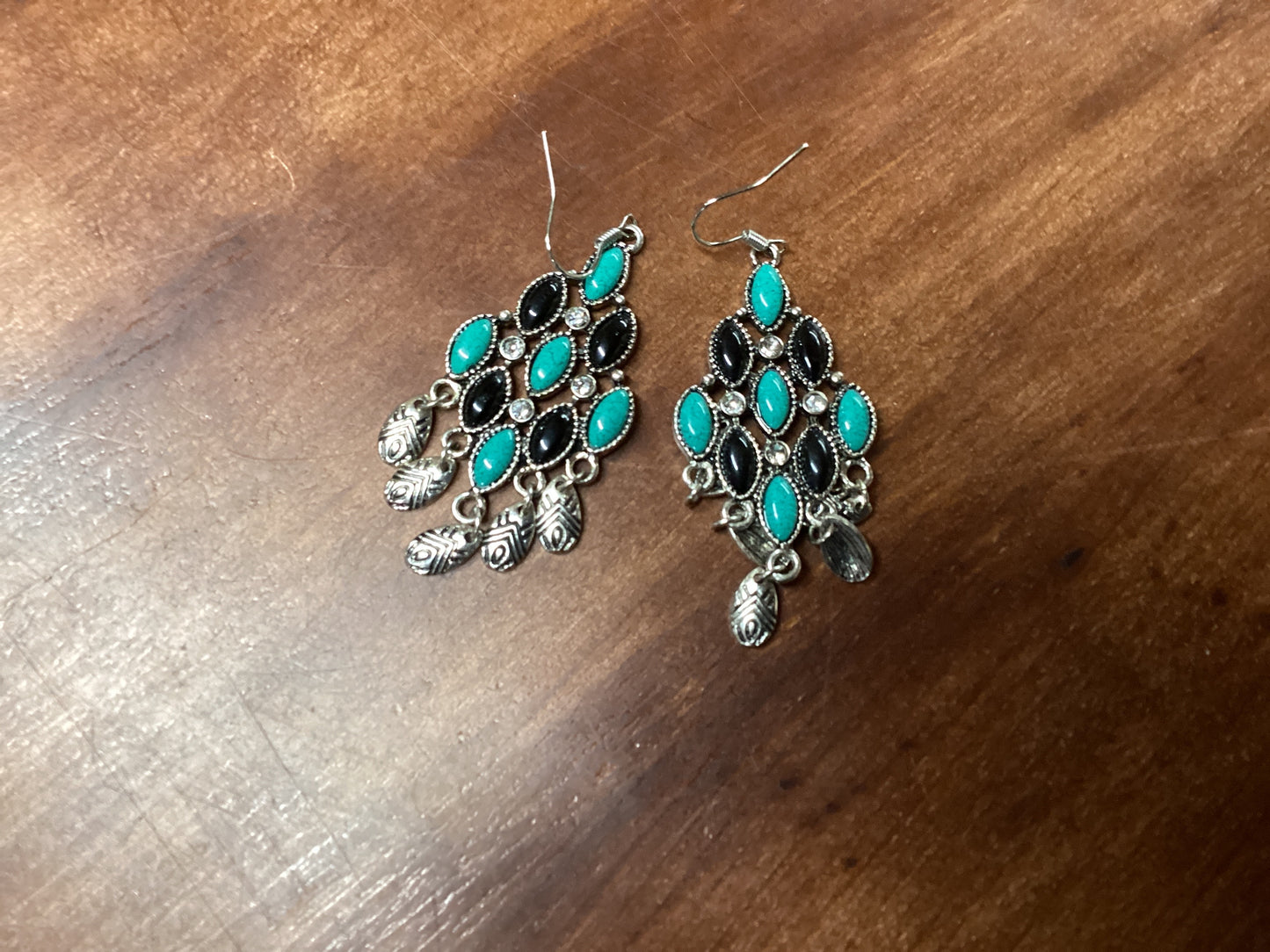 Black w/turquoise silver earrings
