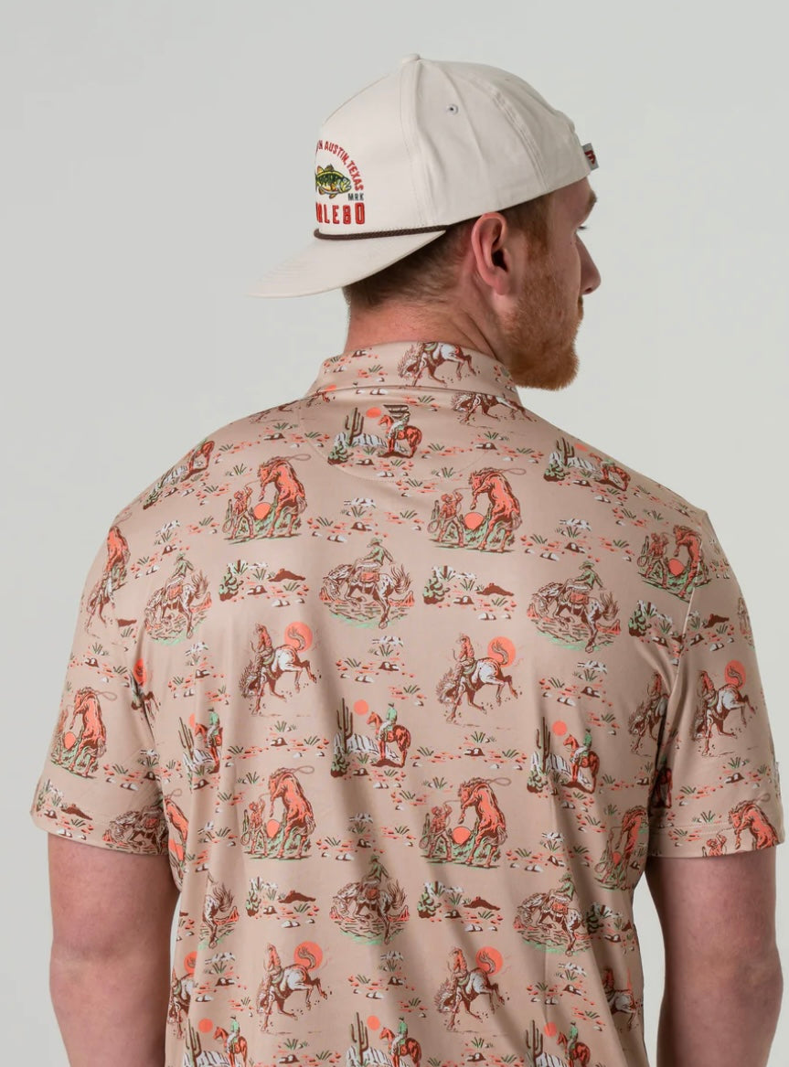 Cowboy Up Khaki Performance Polo Burlebo