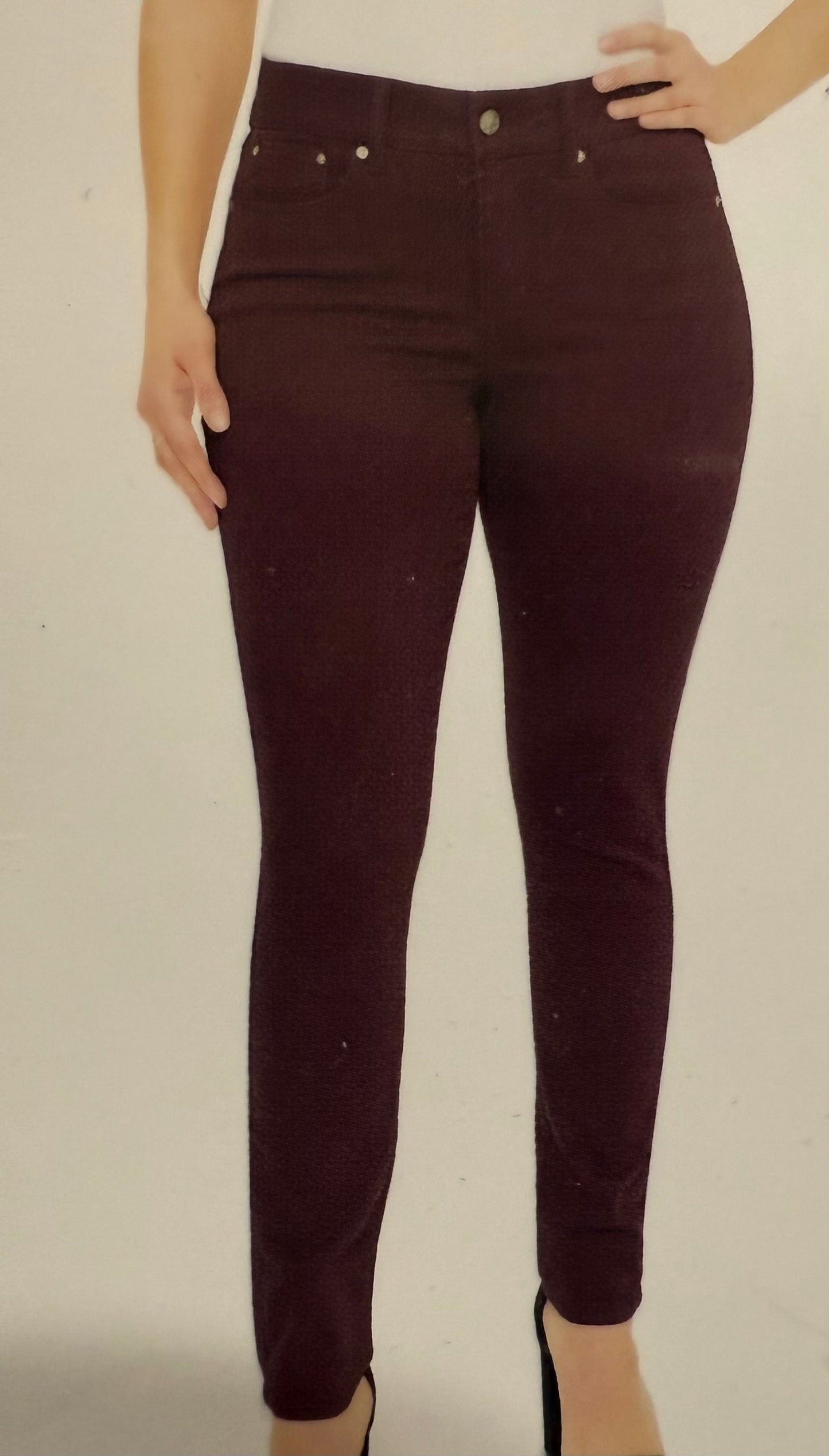Seven7 High Rise Tummy Less Skinny Jean (Burgundy)