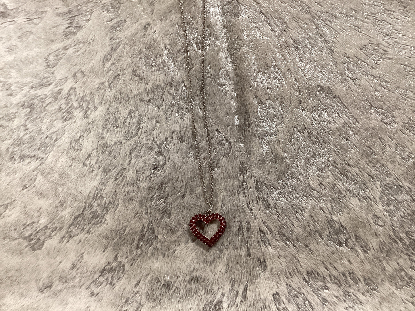 Red rhinestone heart on silver chain