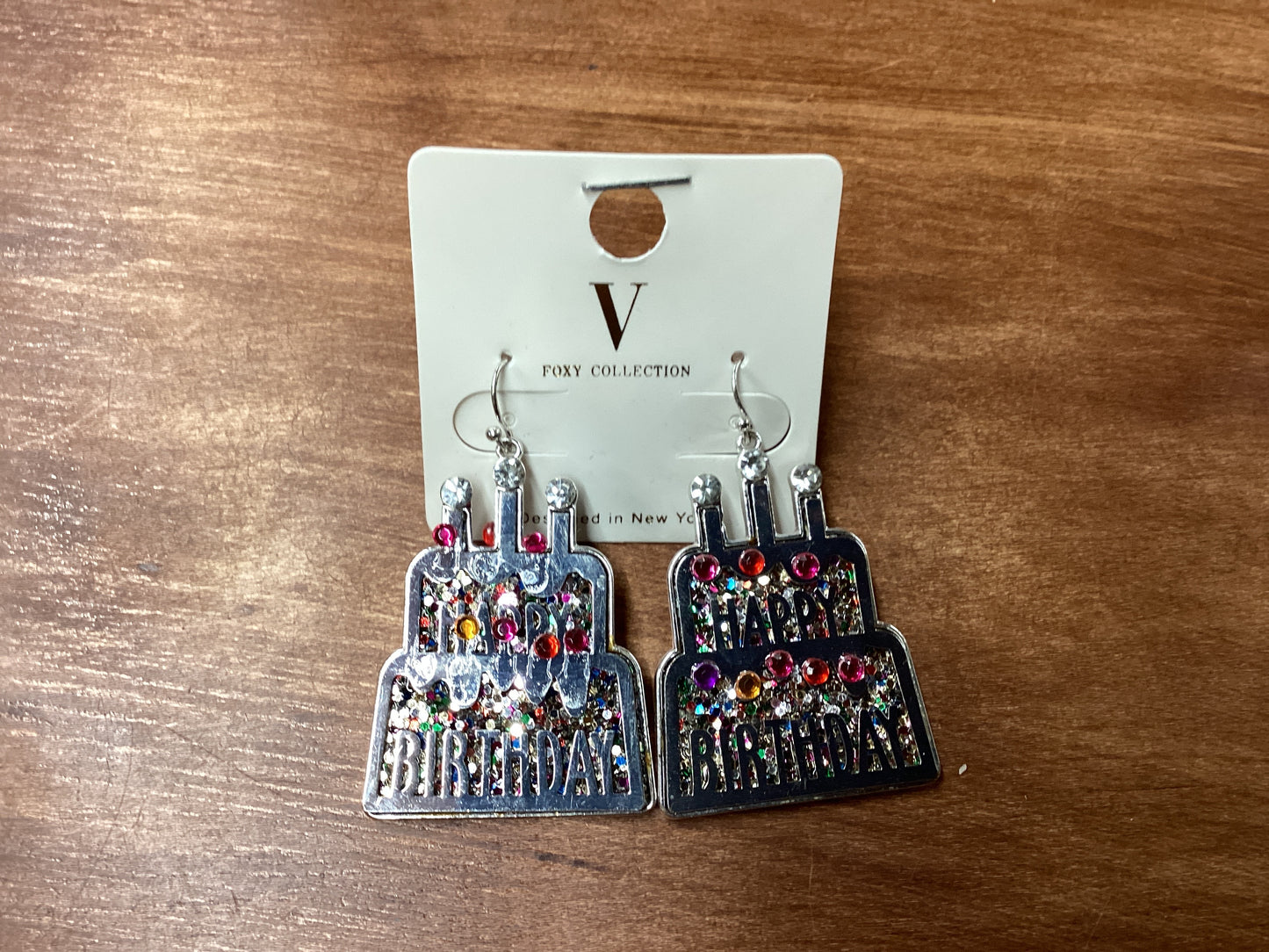 Silver birthday cake earrings