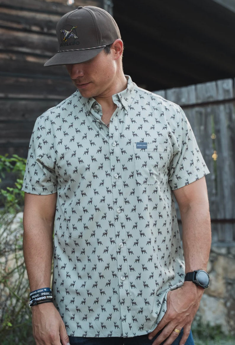 Whitetail Performance Button Up Shirt Green Burlebo
