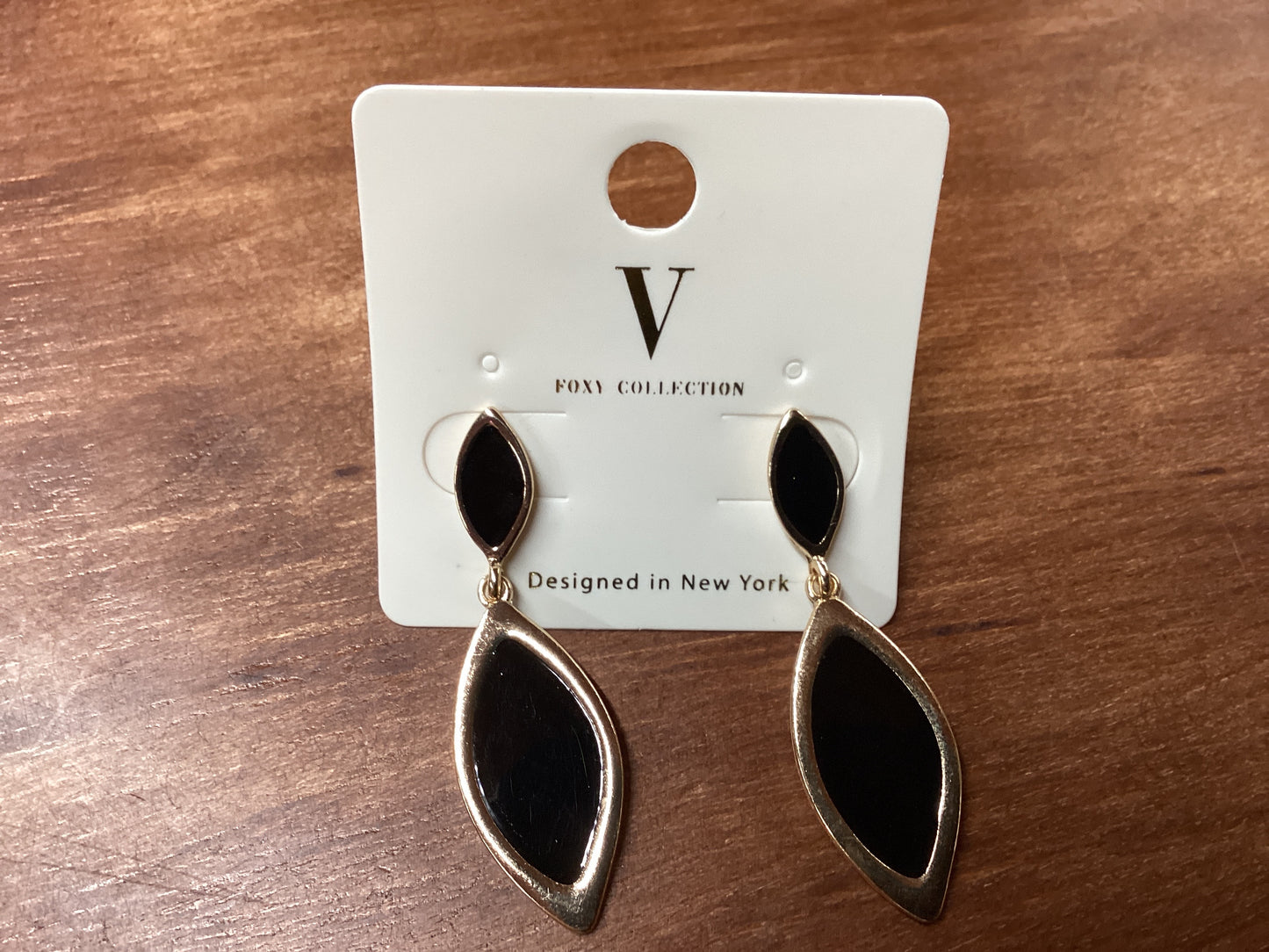 V-Gold with black dangled earrings