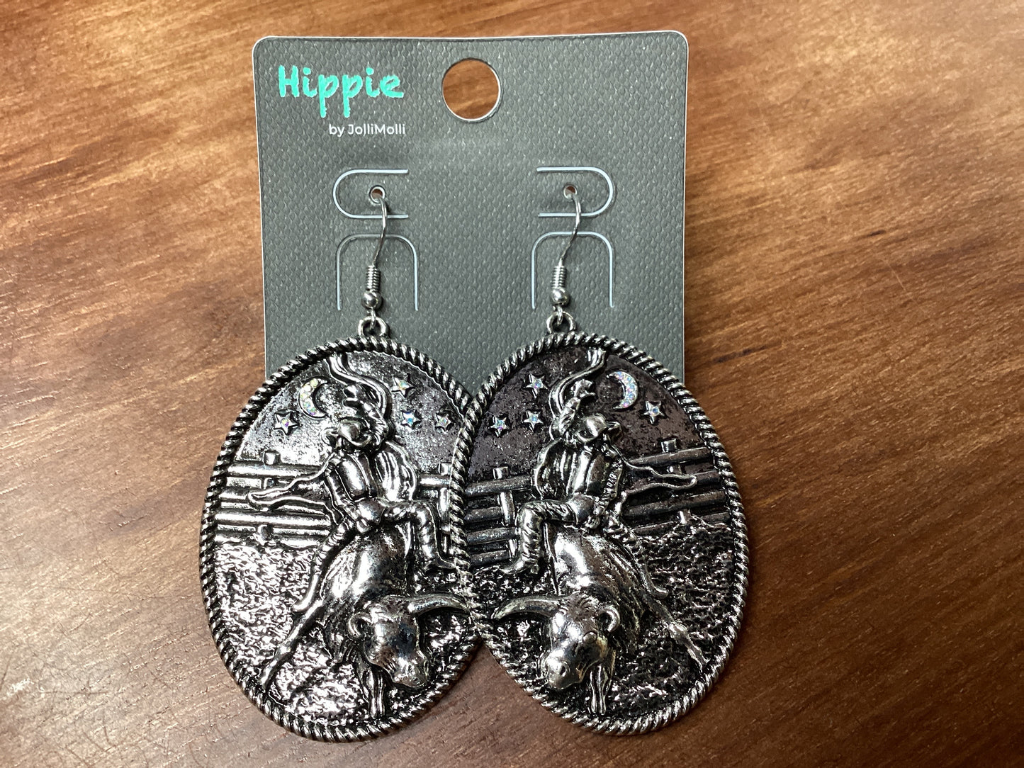 Silver bull rider earrings