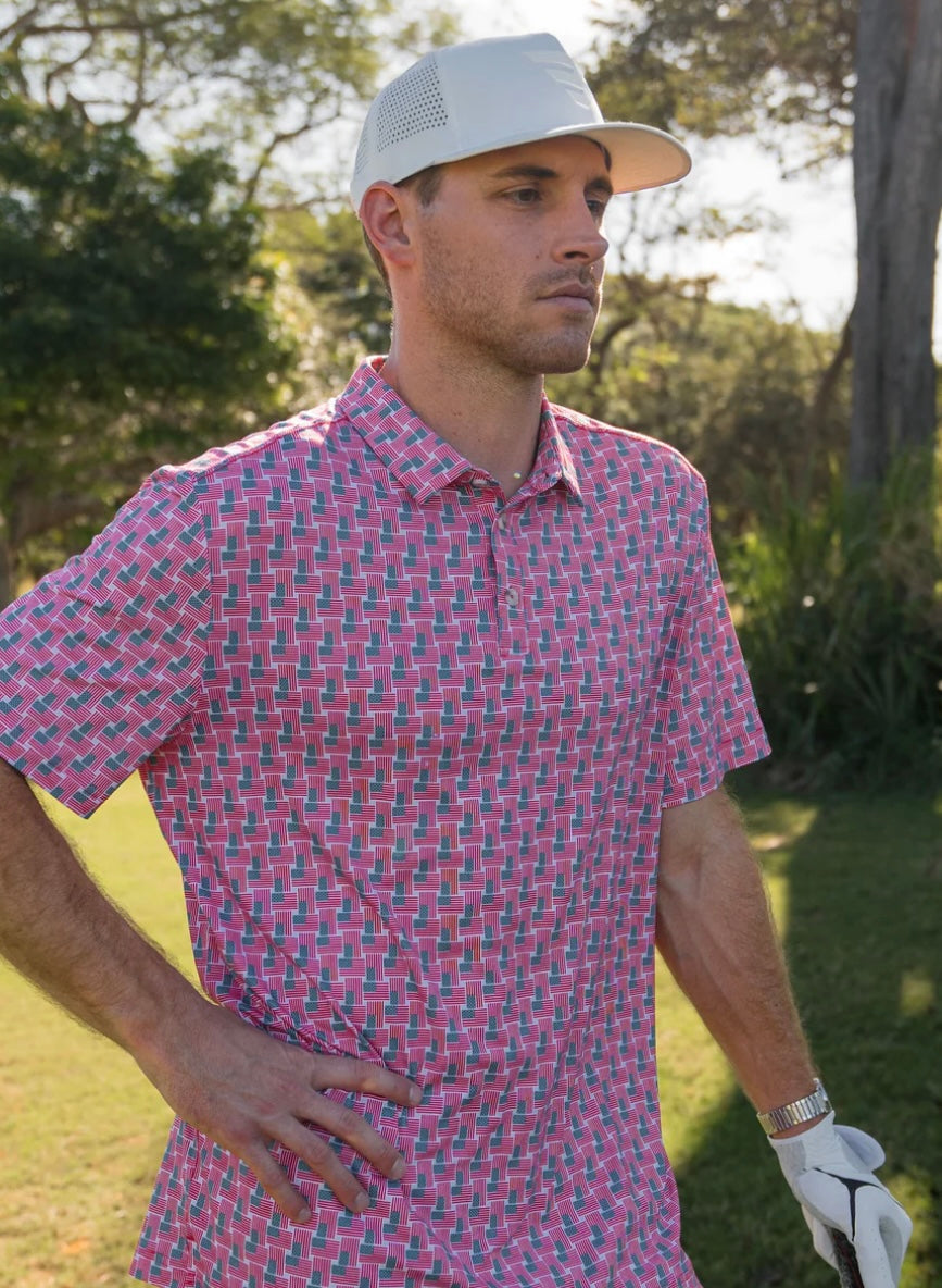American Flag Print Performance Polo Burlebo