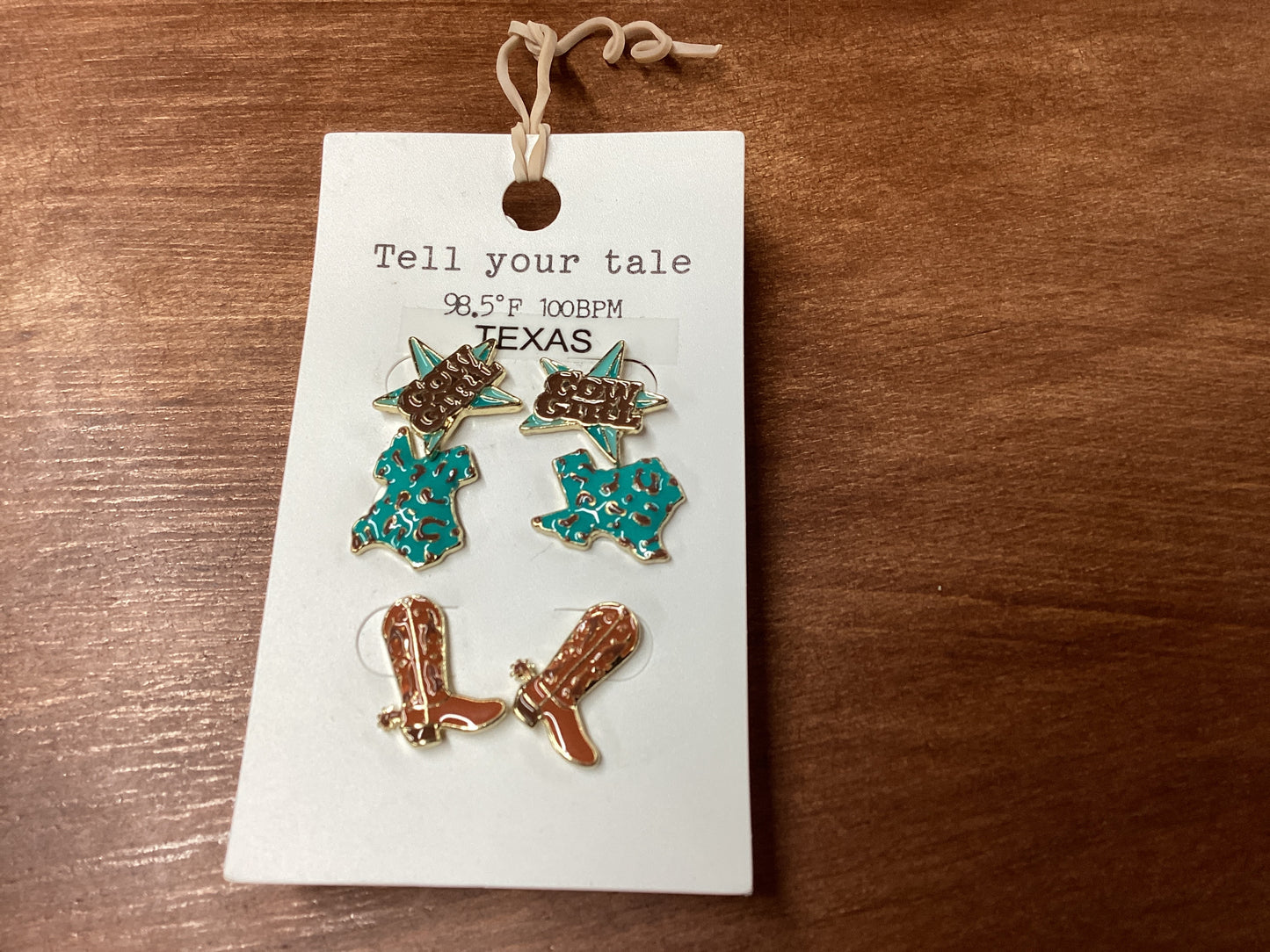 Tell Your Tale cow girl,Tx, boot earrings