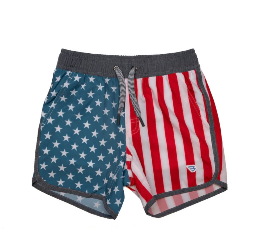 Throwback USA Flag Youth Swim Trunks Burlebo