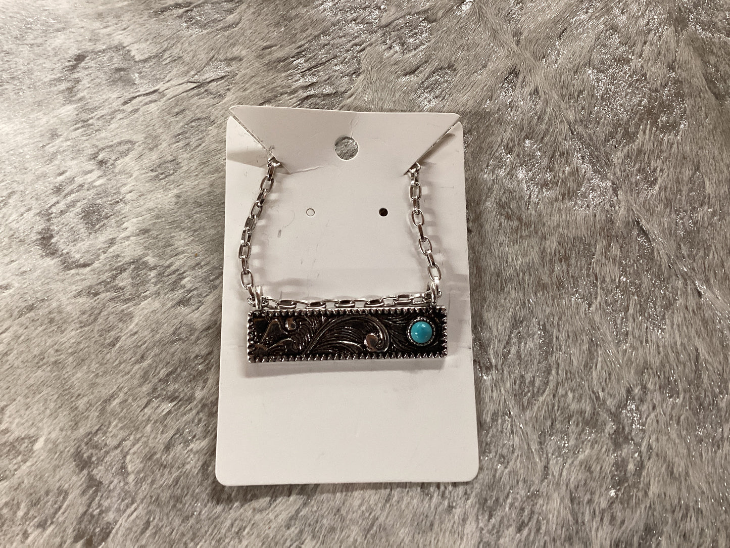 Silver bar w/turquoise necklace