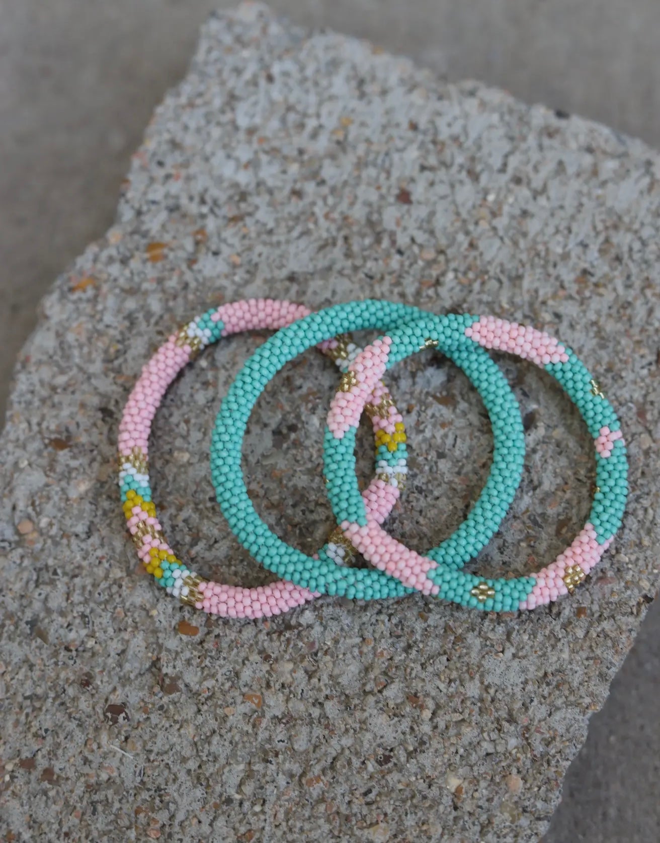 Pink Beaded Bracelet set of 3 TH
