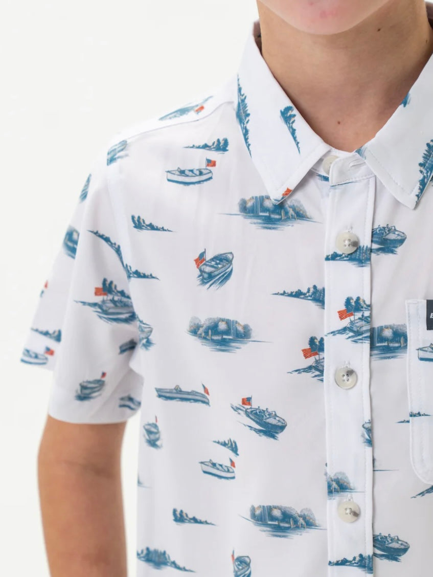 Lake Weekend Youth Performance Button Up Shirt Burlebo