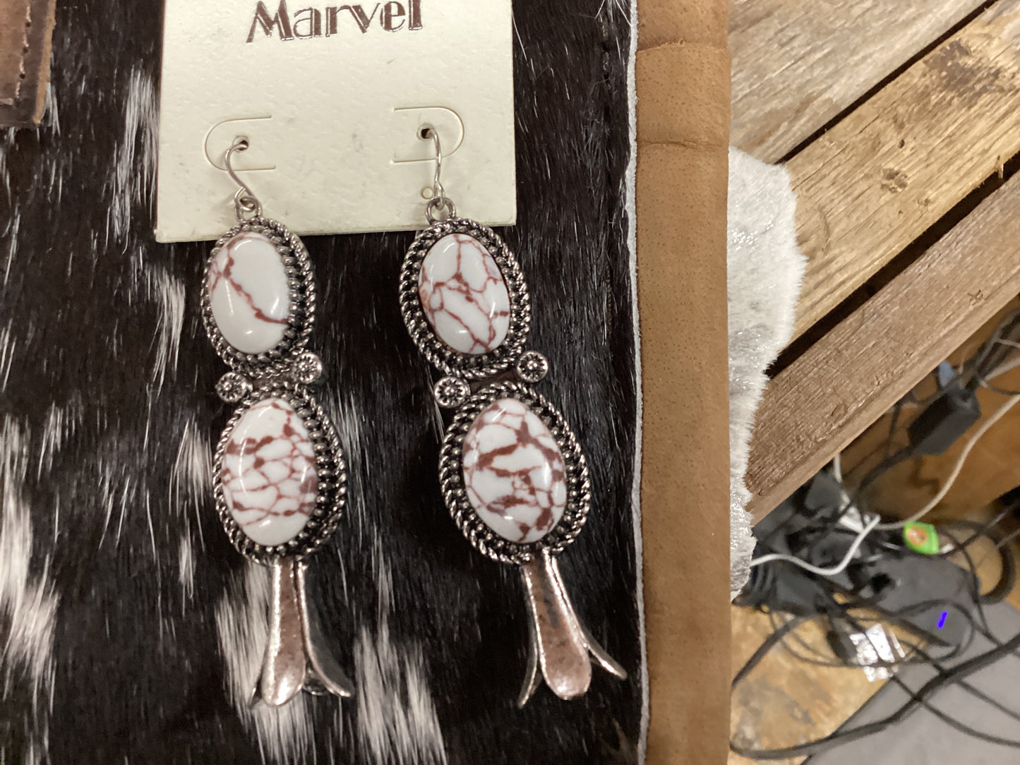 Double stack brown and white stone earrings