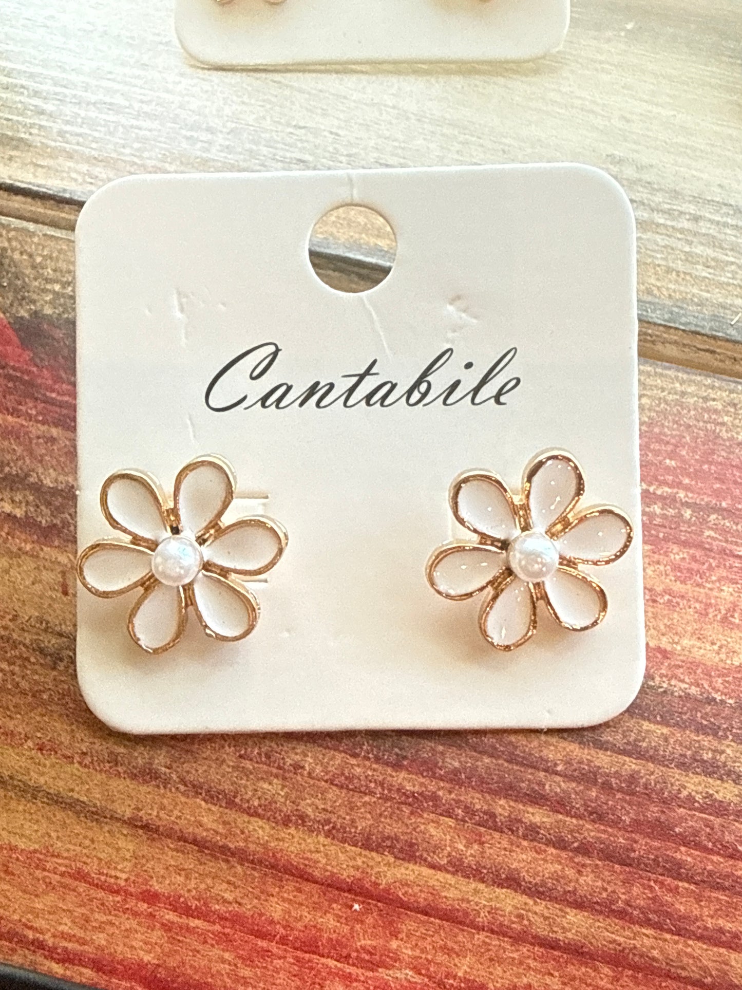 Bright Enamel Flower Earrings with Small Pearl Center Cantabile