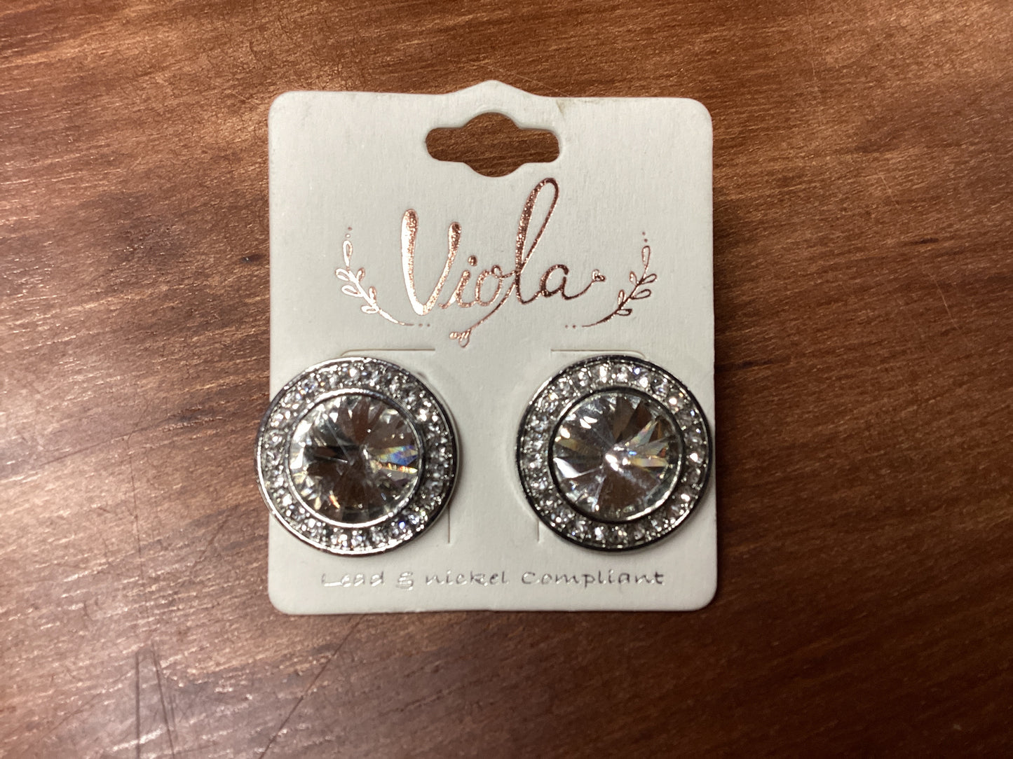 Silver round rhinestone earrings