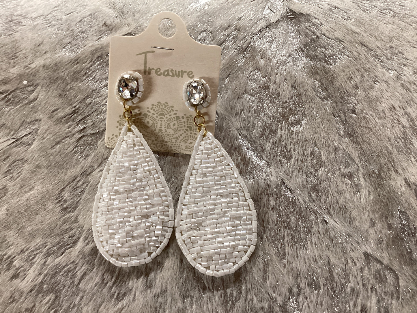 White beaded teardrop earrings