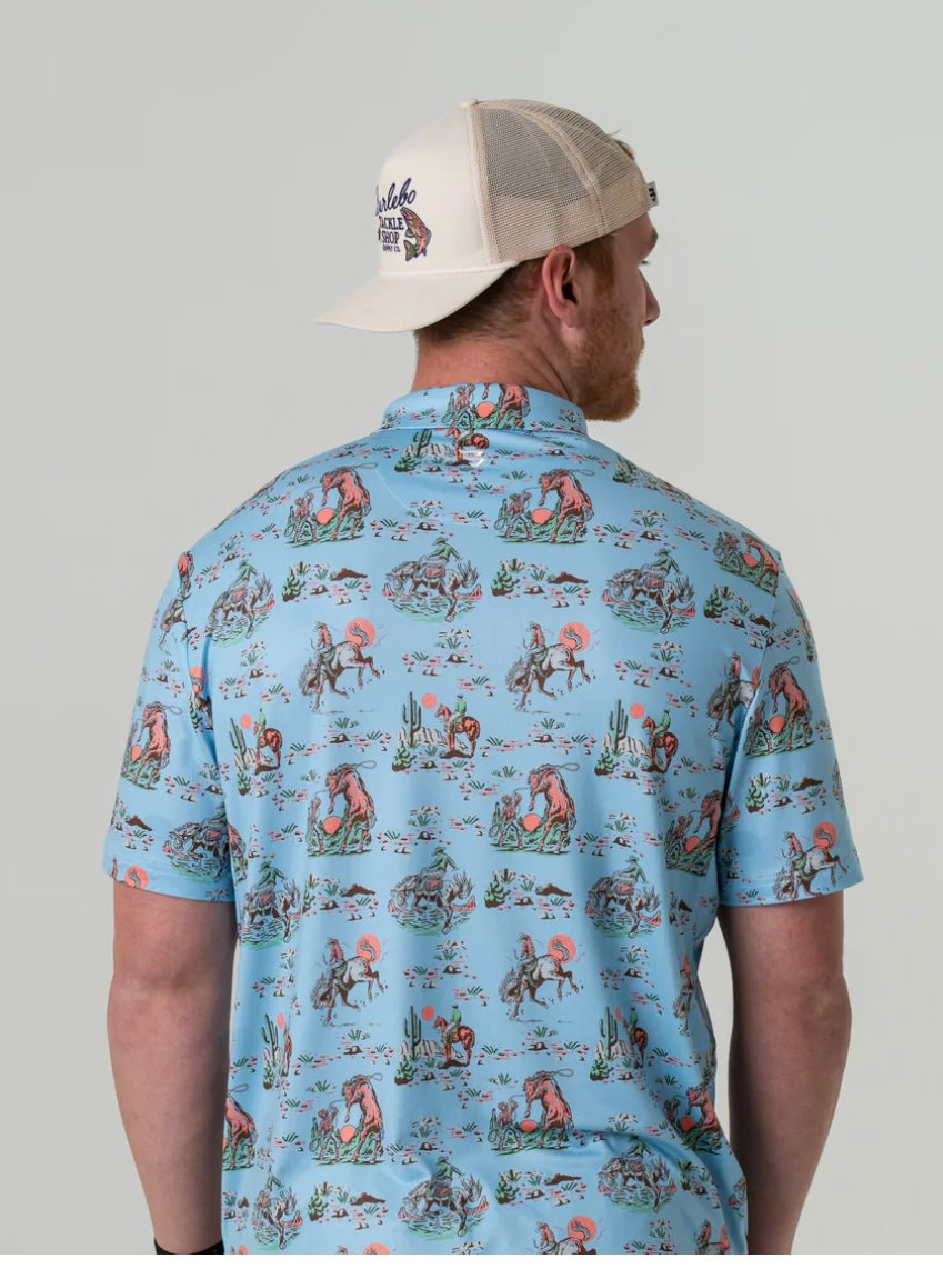 Cowboy Up Blue Performance Polo Burlebo
