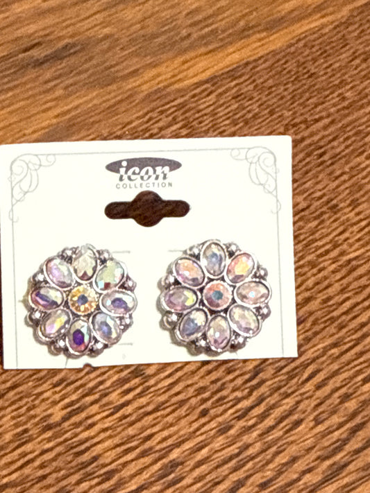Bling Flower Round Stud Earrings
