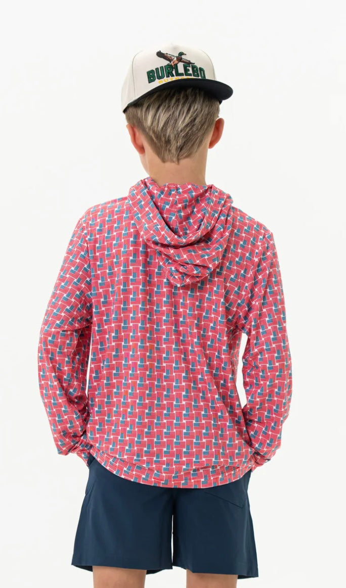 American Flag Youth Performance Hoodie With SPF 50 UVF Protection Burlebo