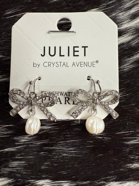 Bow Genuine Freshwater Pearl Earrings by Juliet