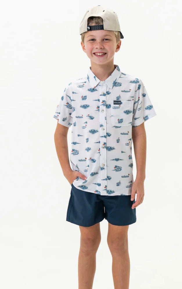 Lake Weekend Youth Performance Button Up Shirt Burlebo