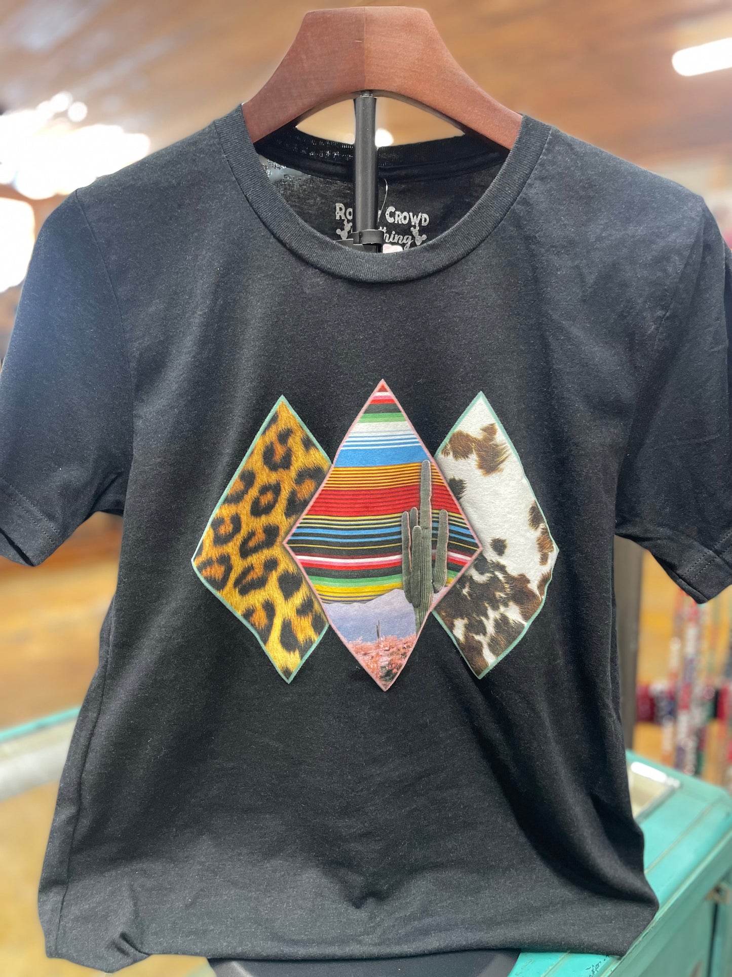 Serape Leopard Cowprint Diamond T shirt Small. Last one