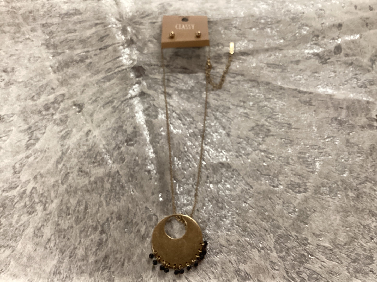 Gold pendant w/black beads,and gold ball earrings