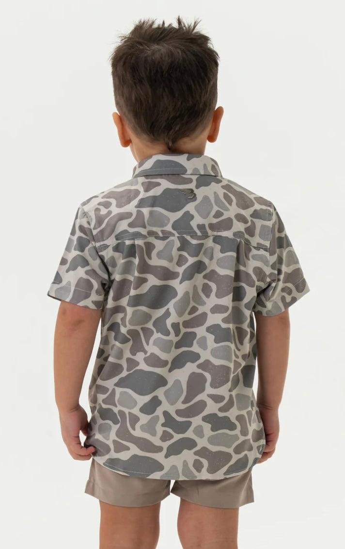 Classic Deer Camo Youth Performance Button Up Shirt Burlebo
