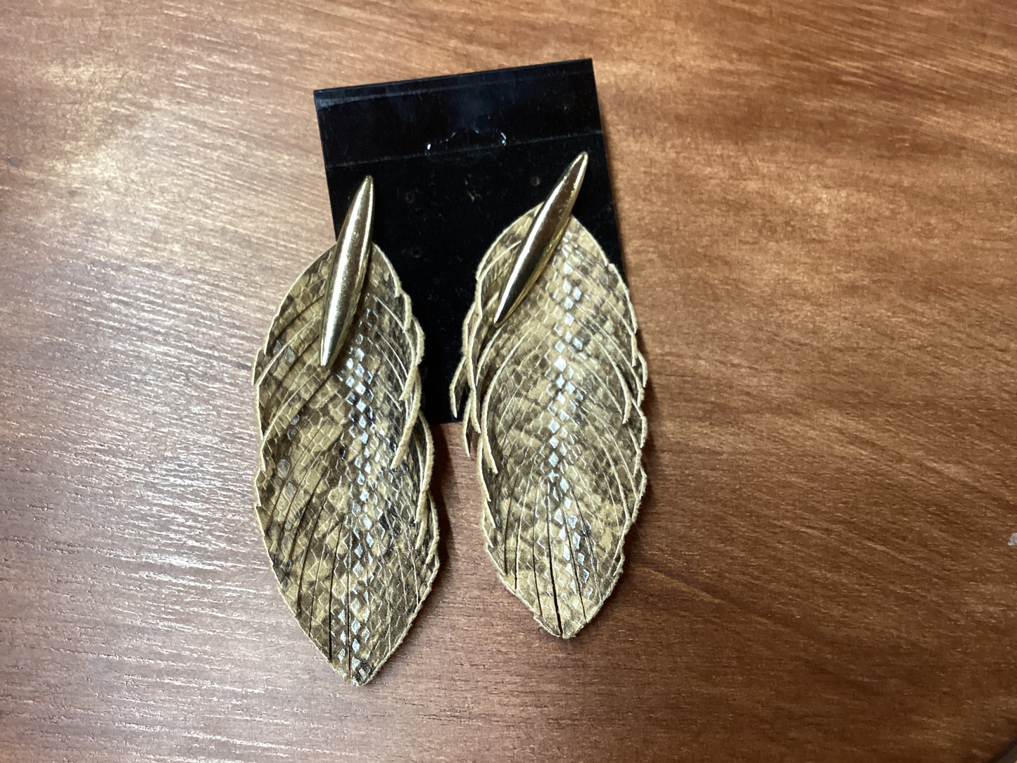 Faux snakeskin feather earrings