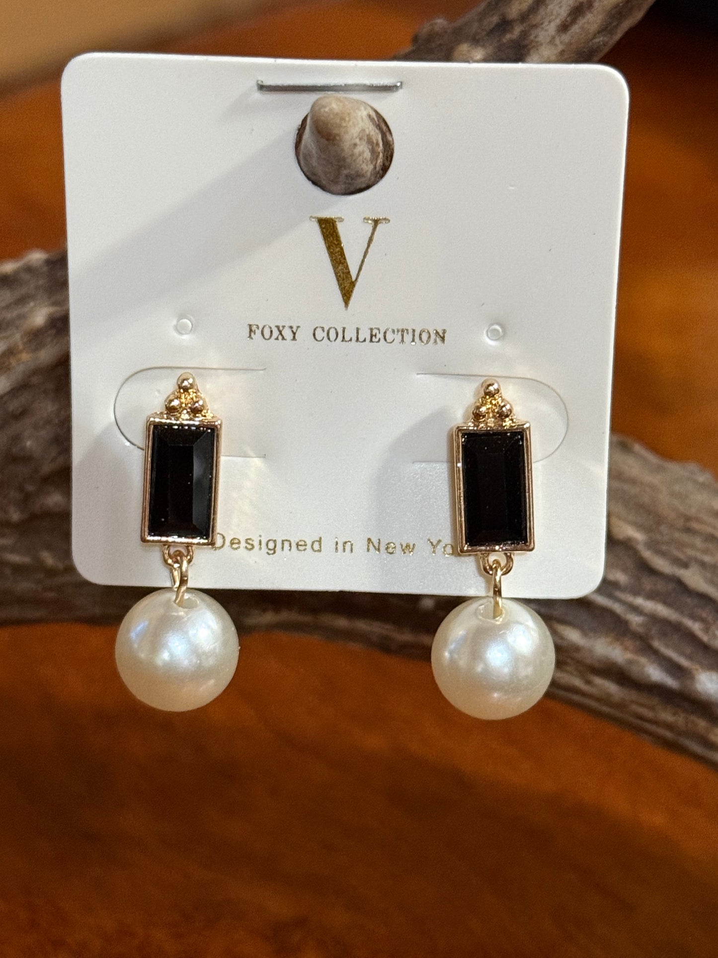Pearl and Rectangle Earrings