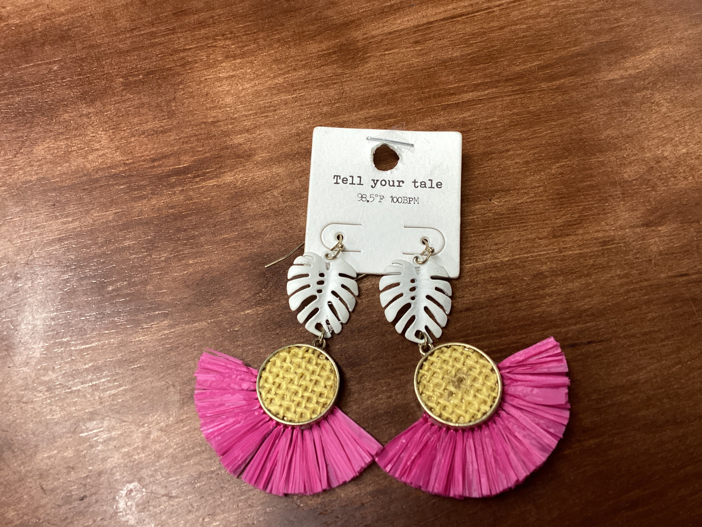 White/pink fringe earrings