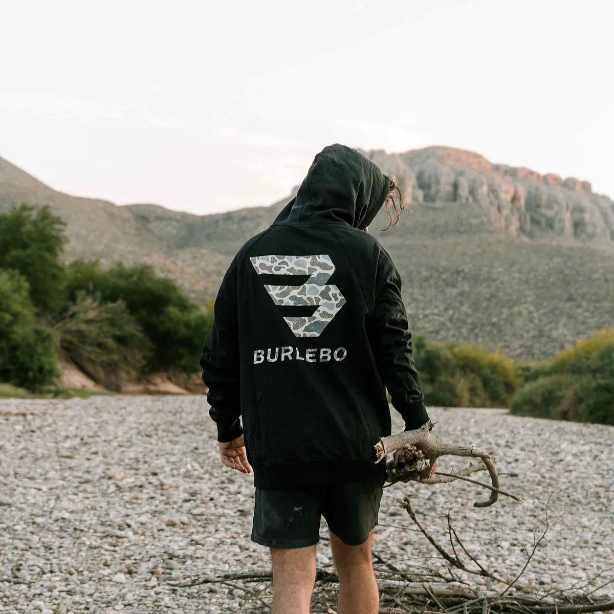 Flying B Fleece Burlebo Hoodie Black with Classic Deer Camo Logo TX FH-FBL-BLK