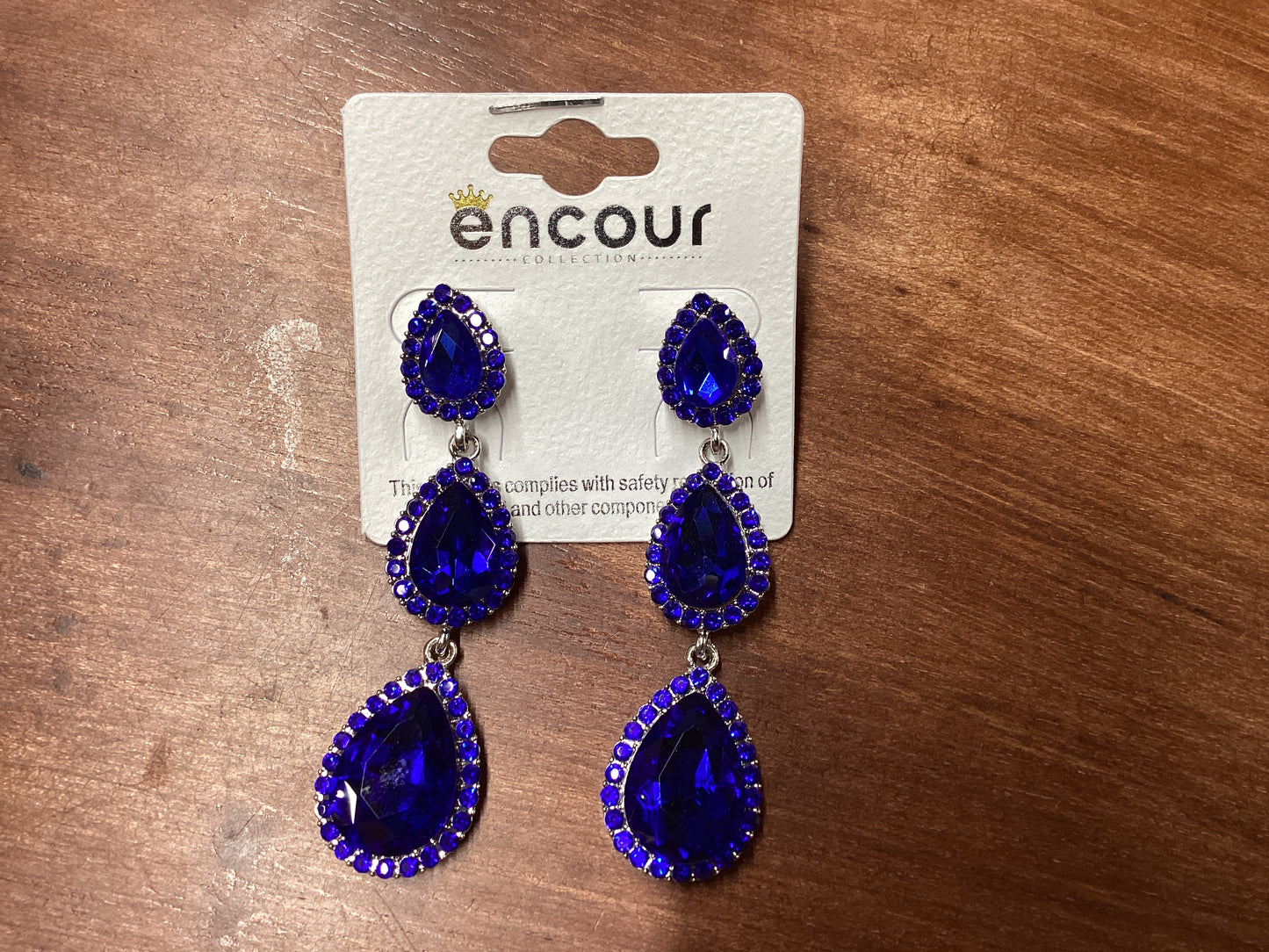 Encour sapphire teardrop Crystal earrings