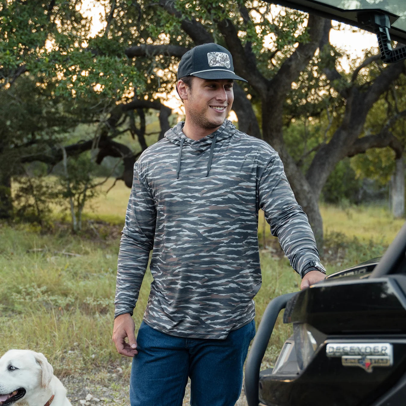 Tiger Stripe Wetland Camo Performance Hoodie with SPF 50 UPV Protection Burlebo Tx/ Fl PH-TSC-WET