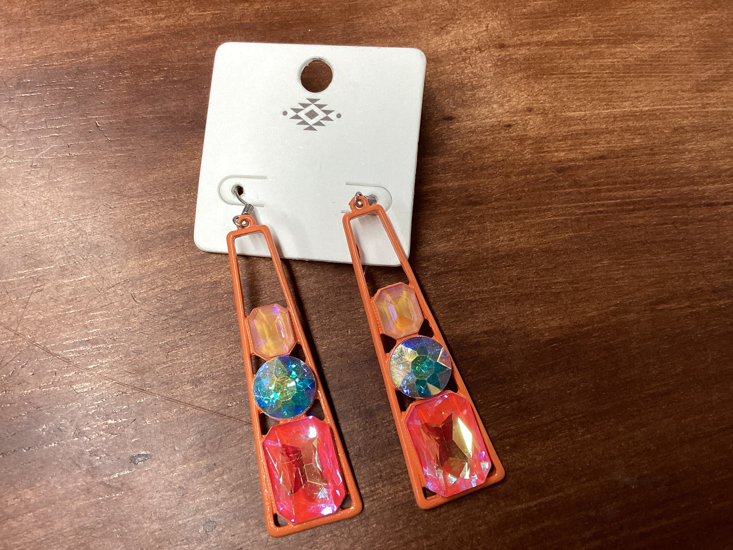 Pink, blue, orange triangle earrings