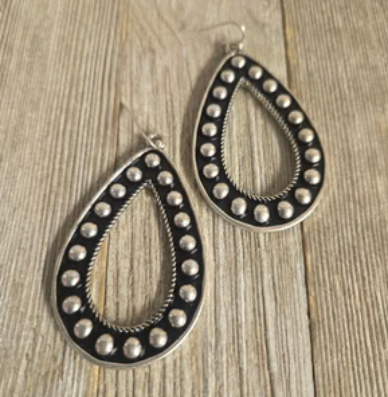 Dotted Gun Metal Teardrop Earrings