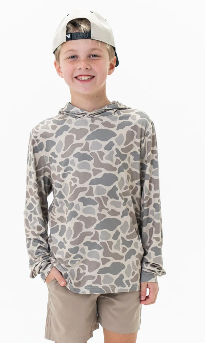 Classic Deer Camo Youth Performance Hoodie UPF 50 Sun Protection Burlebo