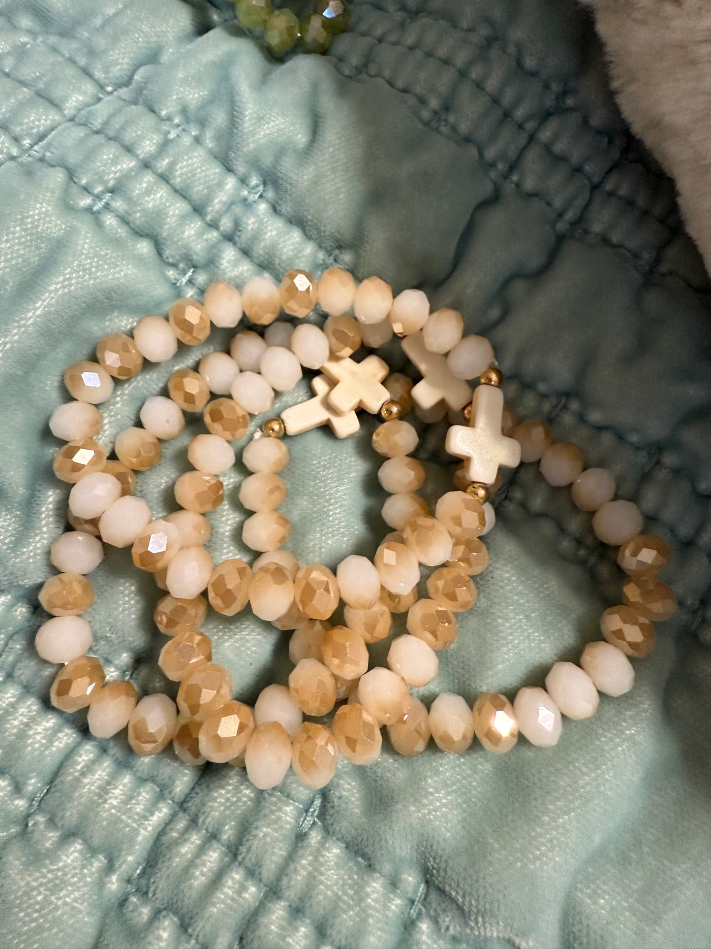 Chunky Shimmery Beaded Cross Bracelet