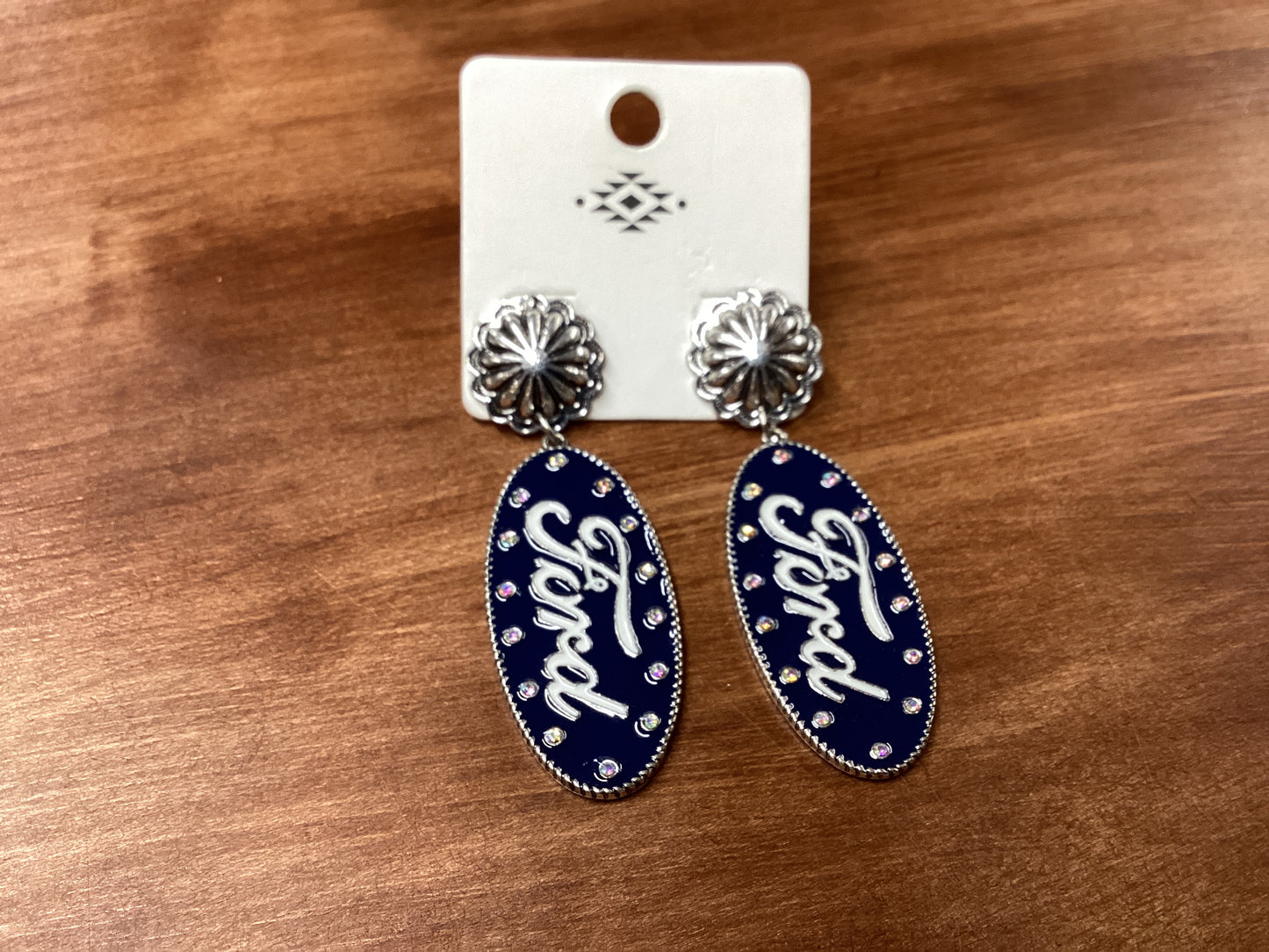 Ford earrings w/rhinestones